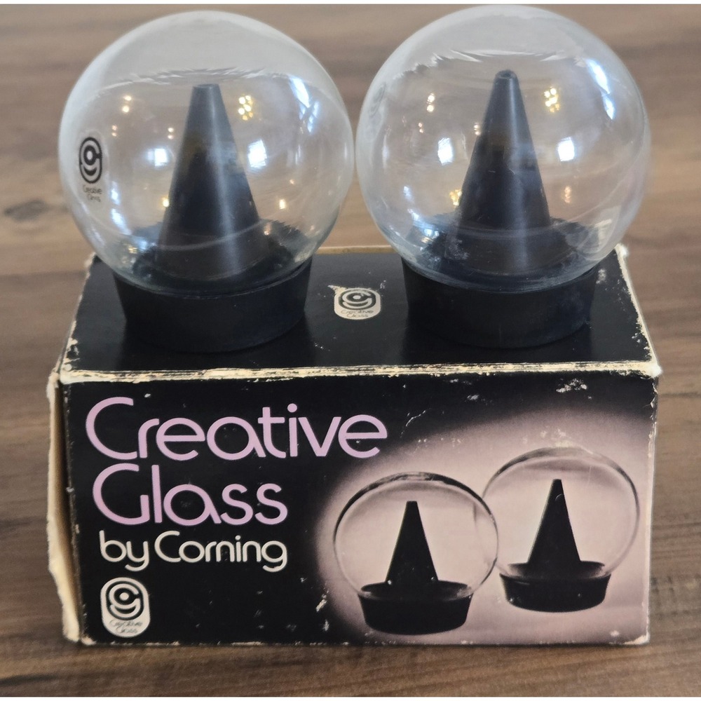 Vintage Creative Glass by Corning Shaker Set CG-50 Black Clear Cone MCM 2pc